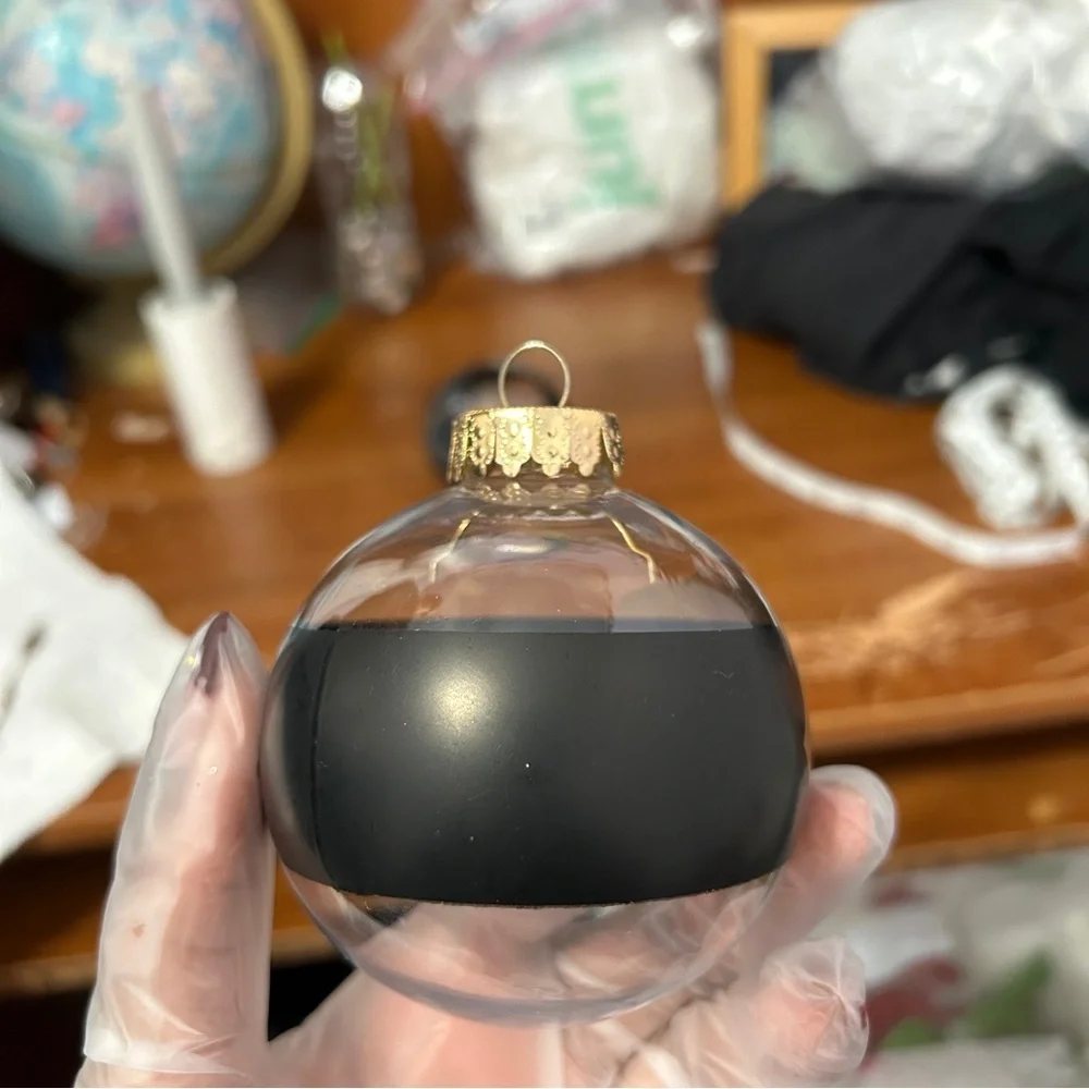 Black And Gold Santa Belt Design Bauble Ornaments - Set Of 2 - “Joy”